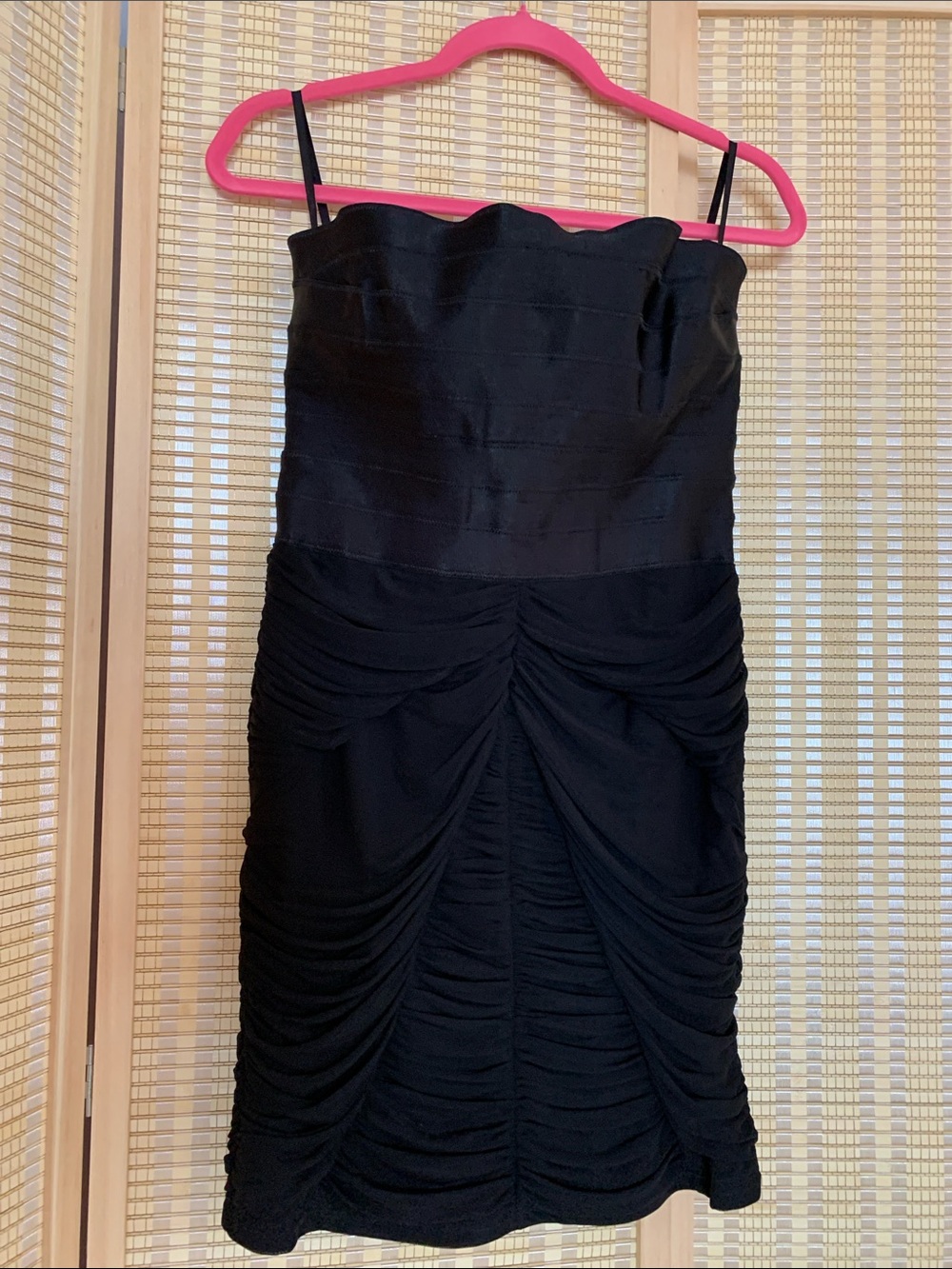 bebe Black Strapless Ruched Cocktail Dress